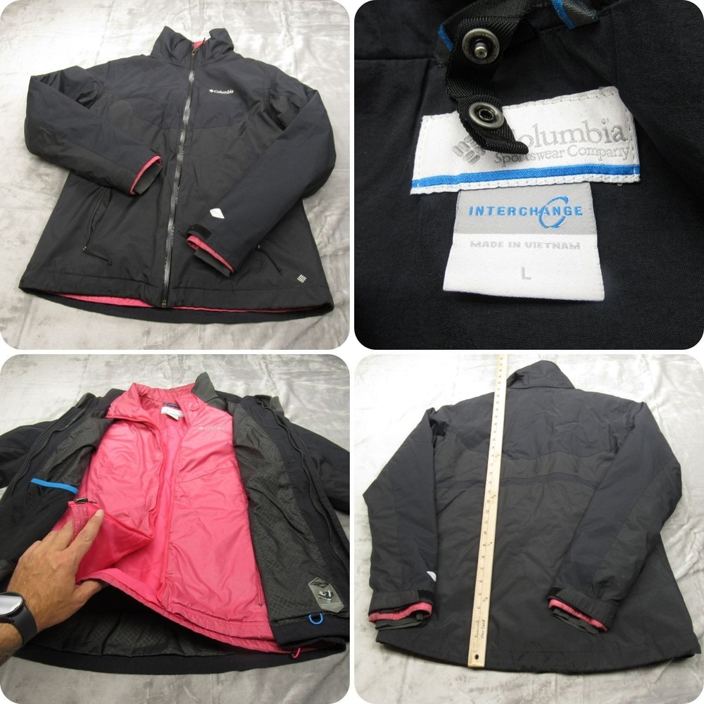 Columbia Jacket Womens Large Black Interchange Waterproof Removable Liner 3in1